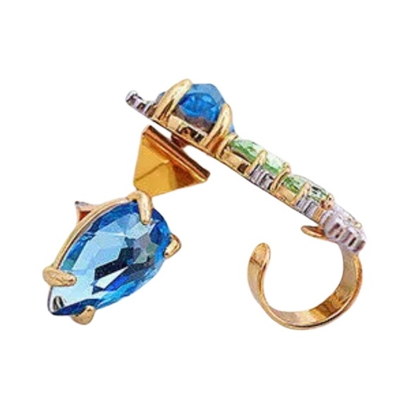 ALEXIS BITTAR • Asymmetrical Blue & Green Crystal Ear Climber & Stud Earrings - Picture 7 of 8